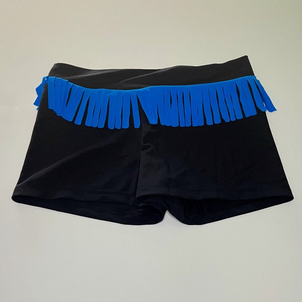 Black Dance Shorts with Blue Fringe